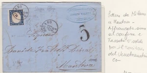 Antichi stati, Sardegna 1857. 20c Azzurro scurissimo, lettera da Milano-Mantova - Foto 1 di 6