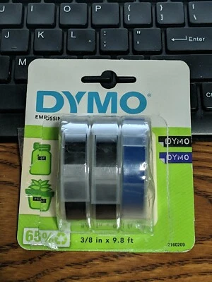 ETIQUETAS DE RELIEVE DYMO x3 3/8"x9,8' 2 NEGRAS Y 1 AZULES para etiquetadora REPUJADORA Foto 1 de 3