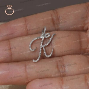  Original Pave Diamant massiv 14k Weißgold K Initial Anhänger Brief Schmuck Neu - Bild 1 von 12