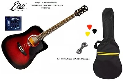 EKO RANGER CW EQ RED SUNBURST CHITARRA ACUSTICA ELETTRIFICATA KIT Borsa + cavo - Immagine 1 di 4