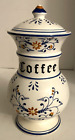 Vntg Antq Royal Sealy Heritage Coffee Blue White Yellow Canister W Lid Japan 7