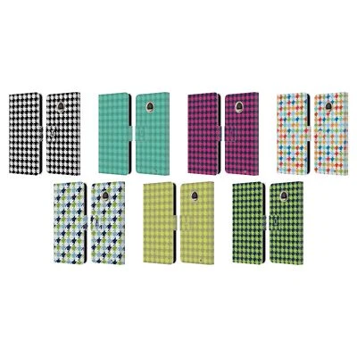 HEAD CASE DESIGNS HOUNDSTOOTH-PATTERNS LEATHER BOOK CASE FOR MOTOROLA PHONES - Image 1 of 4