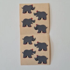 Vintage sehr selten Sandylion beflockt flauschiges Nashorn Aufkleber 8er Bogen - Bild 1 von 2