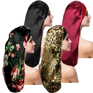 4 Pieces Satin Sleep Cap for Long Hair and Dreadlock, Extra Large 2 PCS Solid Co - Picture 1 of 12