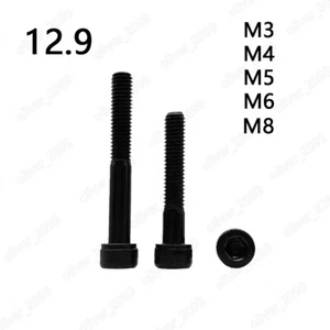 Black 12.9 Steel Hex Socket Bolts Cap Head Screws Partial Thread M3 M4 M5 M6 M8 - Picture 1 of 6