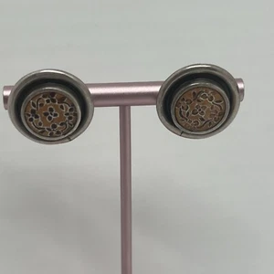 Southwest 950 silver etched painted flower circle stud earrings - Picture 1 of 4