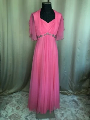 Vintage 60s “ Mike Benet Formals” pink/fuchsia & rhinestones Sheer Chiffon Gown - Imagem 1 de 4