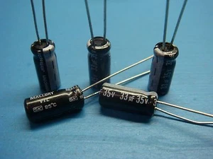 (100) MALLORY SK330M035ST 35V 33uF 85°C RADIAL ALUMINUM ELECTROLYTIC CAPACITOR - Picture 1 of 3