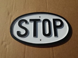 (1) Unptd. Old Vintage Antique Train STOP Oval Plate reproduced from aluminium - Bild 1 von 3