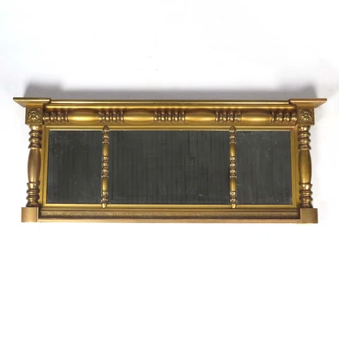 Antique Gold Mirror Over Mantel Federal Wall Long Fireplace 19th c Cover