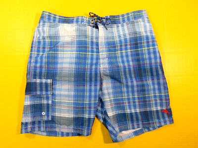 Tommy Bahama Lined Swim Trunks Men's size XL Red White Blue Yellow Plaid - Image 1 of 4