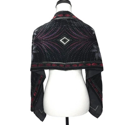 VTG Elegant Velvet Beaded Scarf Shawl Wrap Black Red Purple Floral Art Deco Boho - Image 1 of 4