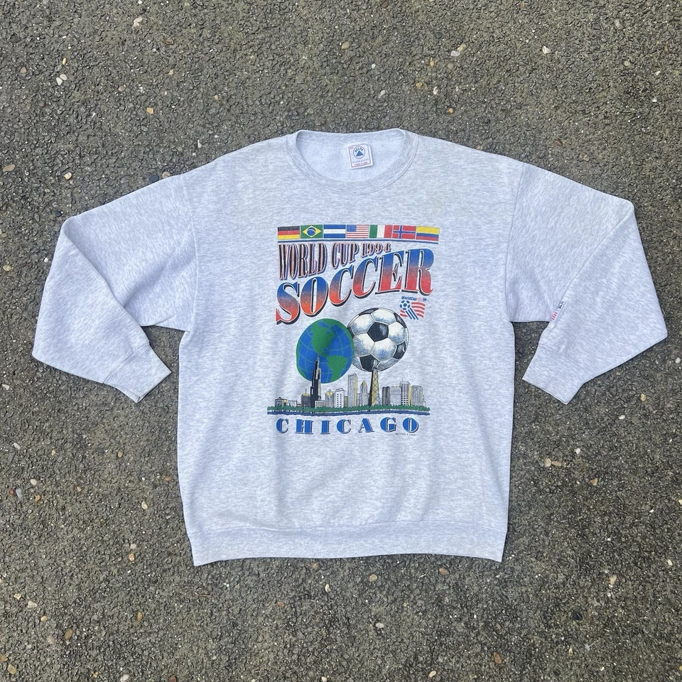 Vintage USA Delta Men’s Grey 1994 Soccer World Cup XXL Jumper - Image 1 of 4