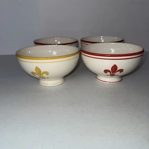 Williams Sonoma Fleur De Lys 6" Soup/Cereal Bowls Footed 3 Red 1 Yellow Set 4 - Picture 1 of 7