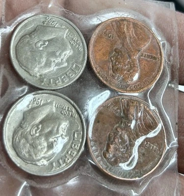 2 penny No Mint 1977 & 1991 And  2 dime 1989 & 1990 D Mint Mart - Image 1 of 4
