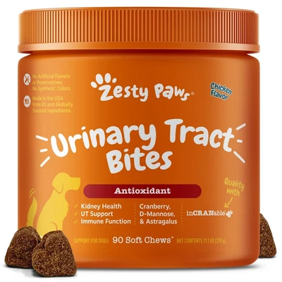 Zesty Paws 尿蔓越莓叮咬抗氧化 90 件鸡味 — 第 1/4 张图片