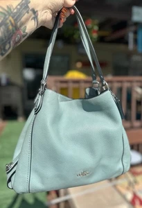 Coach Edie Turnlock Baby Blue Leather Triple Compartment Shoulder Bag - Picture 1 of 24