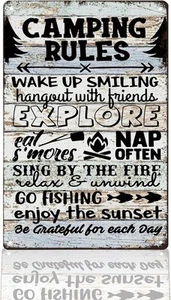Camping Rules Metal Signs, Camping Decor for Camper, RV Decor, Camping Metal Tin - Picture 1 of 7