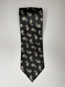 ROBERTO VILLINI Couture Men's Silk Necktie Designer PAISLEY Geometric Black/Gold - Picture 1 of 3