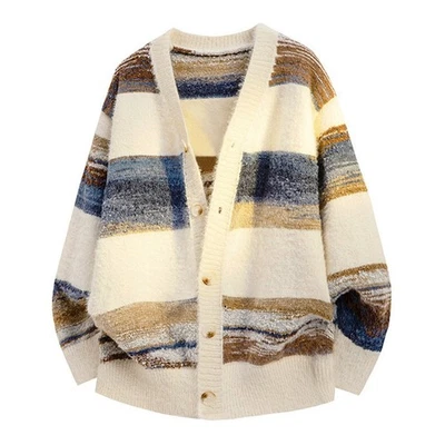 Hombres Suelto Tejido Cárdigan Chaqueta Cuello en V Suéter Abrigo para Oficina y Vacaciones Foto 1 de 4