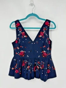 J. Crew Hand Embellished Peplum Top Cotton Linen Size 2 Spring Feminine Floral - Picture 1 of 6