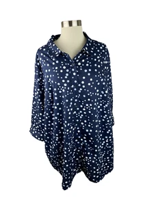 Woman Within NEW 1X 22/24 Navy Blue Dot Button Front 100% Cotton Shirt - Picture 1 of 5