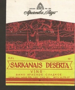 Sowjetisches Lettland Riga lettischer Balsam süße Wüste Rotwein 1970er Jahre Vintage Anzeigen Etikett - Bild 1 von 2