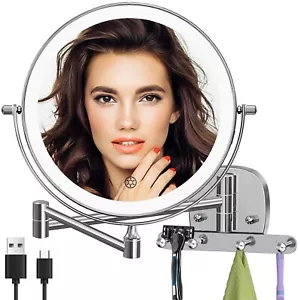 8" Wall Mount LED Makeup Mirror 10x Magnification with 3 Adjustable Light Modes - Picture 1 of 7