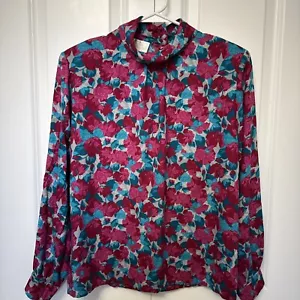 Pendleton Country Sophisticates Floral Rayon Blouse 8 10 Turtleneck Vintage Pink - Picture 1 of 20