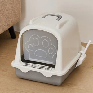 White Cat Hooded Litter Tray Box or Cat House Spacious Adult Cats Kittens Toilet - Picture 1 of 13