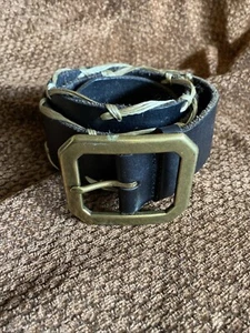Lucky Brand BohoFiber Stitched Genuine Leather Belt 32”-36” Black With tan Fiber - Picture 1 of 9