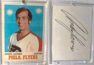 Tarjeta de corte de papel vintage Andre Lacroix Philadelphia Flyers + autógrafo - Imagen 1 de 1