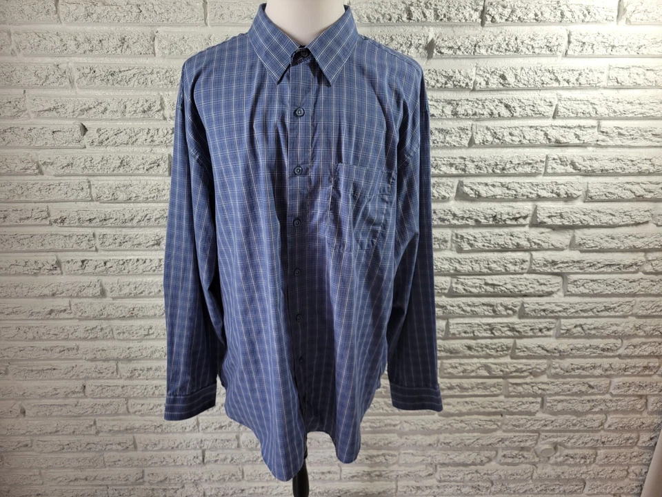 Arrow Mens Shirt 3XL Long Sleeve Blue Plaid Collar Button Up Pocket Comfy Casual - Image 1 of 4