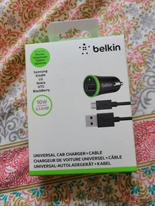 BELKIN UNIVERSAL CAR CHARGER W MICRO USB SAMSUNG/KINDLE/LG/ NOKIA/HTC/BLACKBERRY - Picture 1 of 4