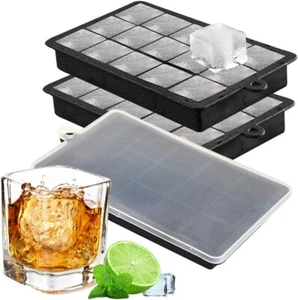 3 Pack Ice Cube Tray Silicone Lid Freezer Ice Cube Maker Large Square - Picture 1 of 5