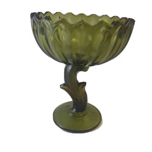 Vintage Indiana Glas grün Lotusblüte Kompott Süßigkeiten Schale 7,5" Standschale - Bild 1 von 6