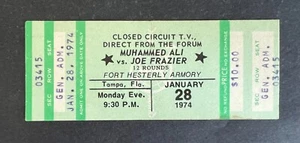 Biglietto Stub Vintage 1974 Joe Frazier vs Muhammed Ali 28/01/74 Circuito Chiuso Fla. - Foto 1 di 2