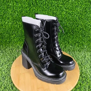 Bota de Combate Madden Girl Mujer León Caja Negra Cuero Negro Talla 6.5 Nueva en Caja - Imagen 1 de 8