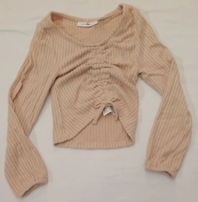 Sugar & Jade Girl's Ruched Tie Front Cropped Top AC9 Rose Dust Small NWT  - Image 1 of 3