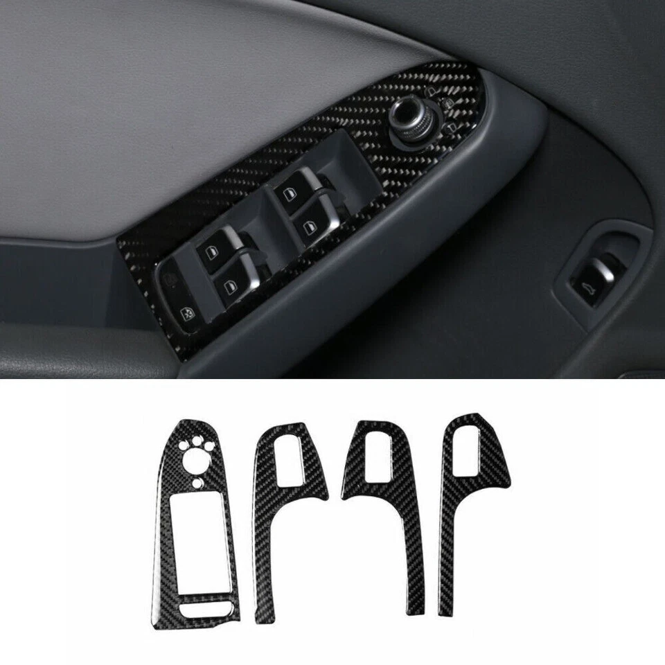 For Audi A4 A5 2009-2016 Real Carbon Fiber Door Window Lift Switch Cover Trim 4* - Image 1 of 4