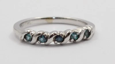 14k White Gold Green Cubic Zirconia Ladies Band Ring - Image 1 of 4