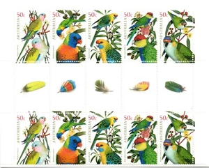 AUSTRALIA 2005 AUSTRALIAN PARROTS 50c GUTTER BLOCK OF (10) MNH - Picture 1 of 1
