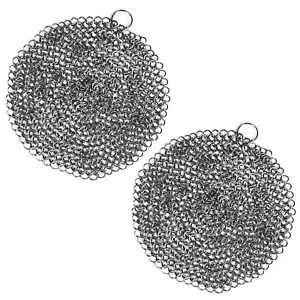 Chainmail Scrubber Combo Stainless Steel Skillet Cast Iron Kitchen Cleaner 2 Set - Picture 1 of 15