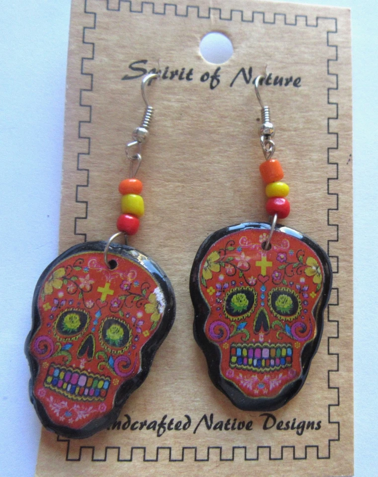 Pendientes Día de Muertos - Espíritu de la Naturaleza - Calaveras - Flores - Dientes de colores - Rosa Foto 1 de 1