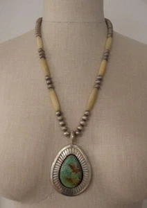 Signed Gordon Delbert Navajo Sterling Silver Turquoise Gemstone Pendant Necklace - Picture 1 of 10