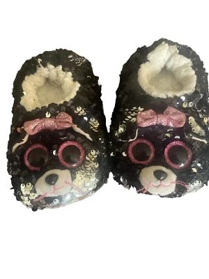 Zapatillas Ty Kitten Kiki Negras Lentejuelas Brillantes Niñas Gorro Bebé Suave Talla 1-3 sm Foto 1 de 4