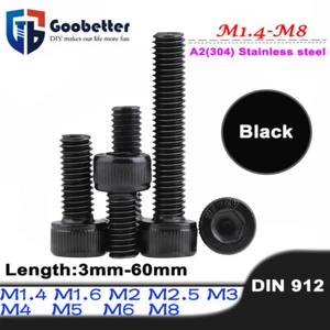 M1.4 M1.6 M2 M3 M4 - M8 BLACK A2 STAINLESS STEEL SOCKET CAP SCREWS BOLTS DIN 912 - Picture 1 of 88