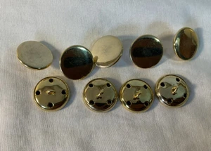 Vintage Buttons Lot Of 9 Shiny Gold Metal Round 5/8 Inch Steampunk Costume - Picture 1 of 3