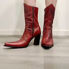 Vic Matie Red Leather Pointed Toe Heeled Boots 38.5/8