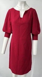 Oscar De La Renta F13 Wool 3/4 Sleeve V-Neck Midi Shift Dress in Raspberry sz 10 - Picture 1 of 5